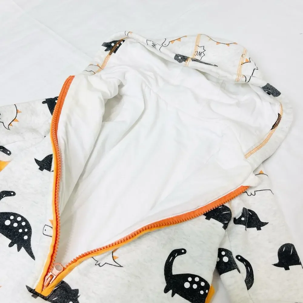 Baby Boy Dinosaur Pattern Long Sleeve Hooded Zipped Romper Winter Jumpsuit 6-12m